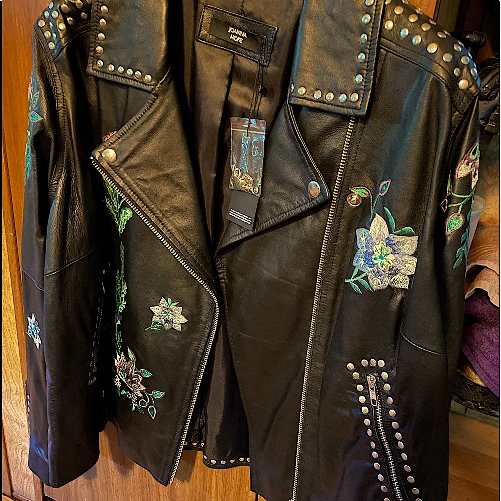 Embroidered leather jacket